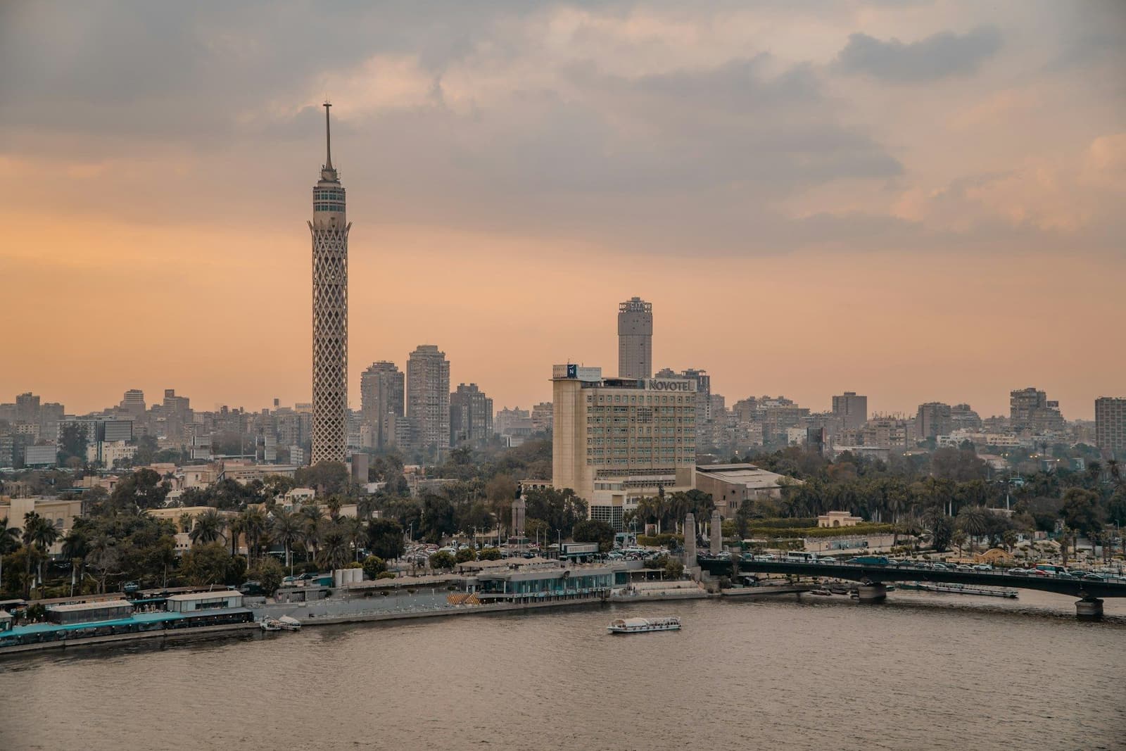 The Cairo Tower and city skyline rising above the Nile
