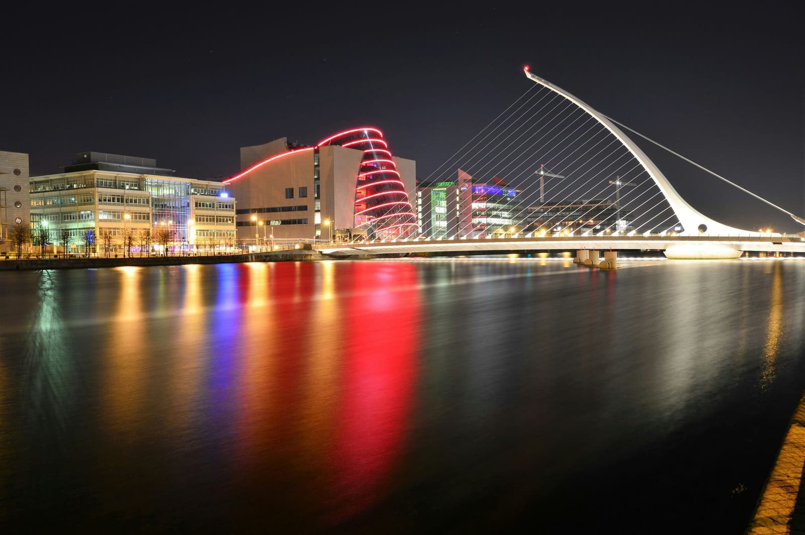 The Samuel Beckett Bridge over the River Liffey in Dublin at dusk