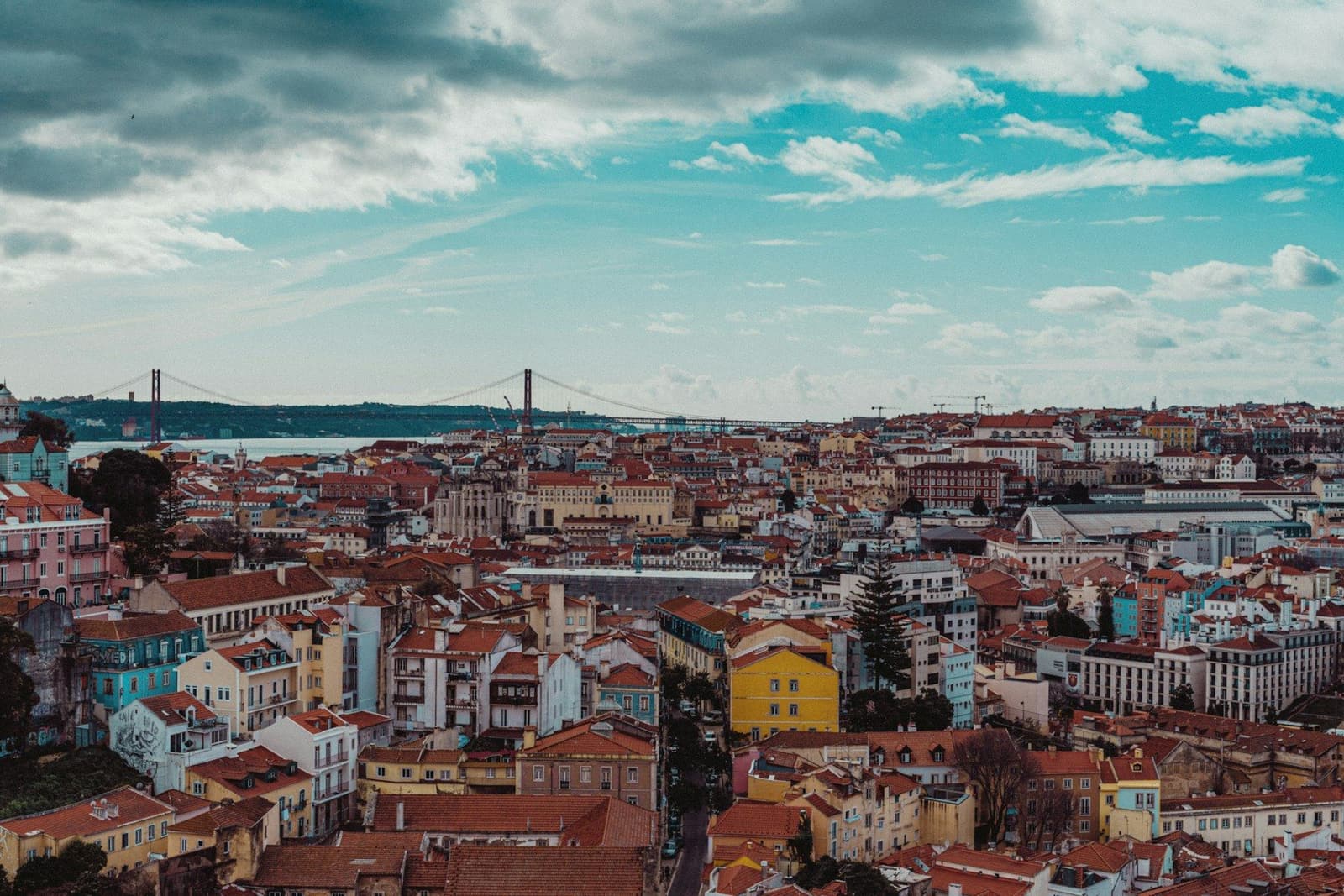 Lisbon rooftops and the 25 de Abril bridge